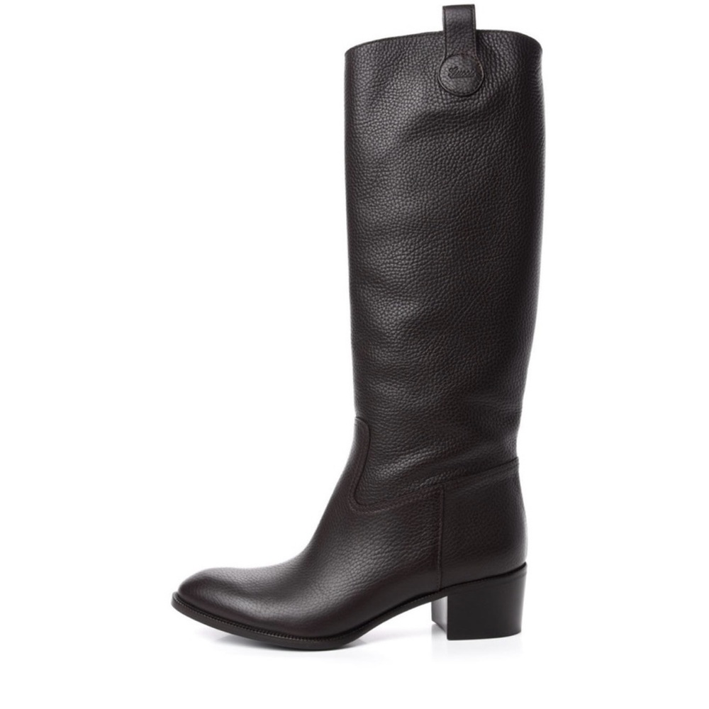 Elegant dark cocoa Leather Knee-High Boots GUCCI